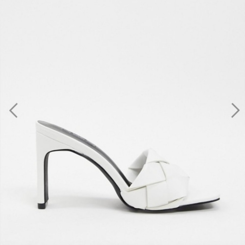 Braided White Vegan Leather Heeled Mules